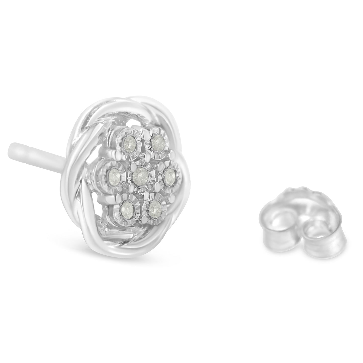Pendientes de Stud de Clúster de Diamantes en Plata de Ley