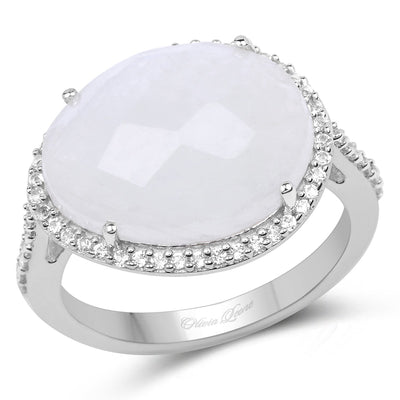 7.33 Carat Genuine White Rainbow Moonstone & White Topaz Ring