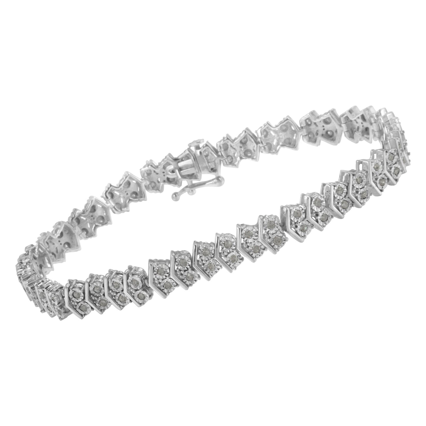 Pulsera de enlace de tenis en plata esterlina .925 con forma de flecha y diamantes - 7.25"
