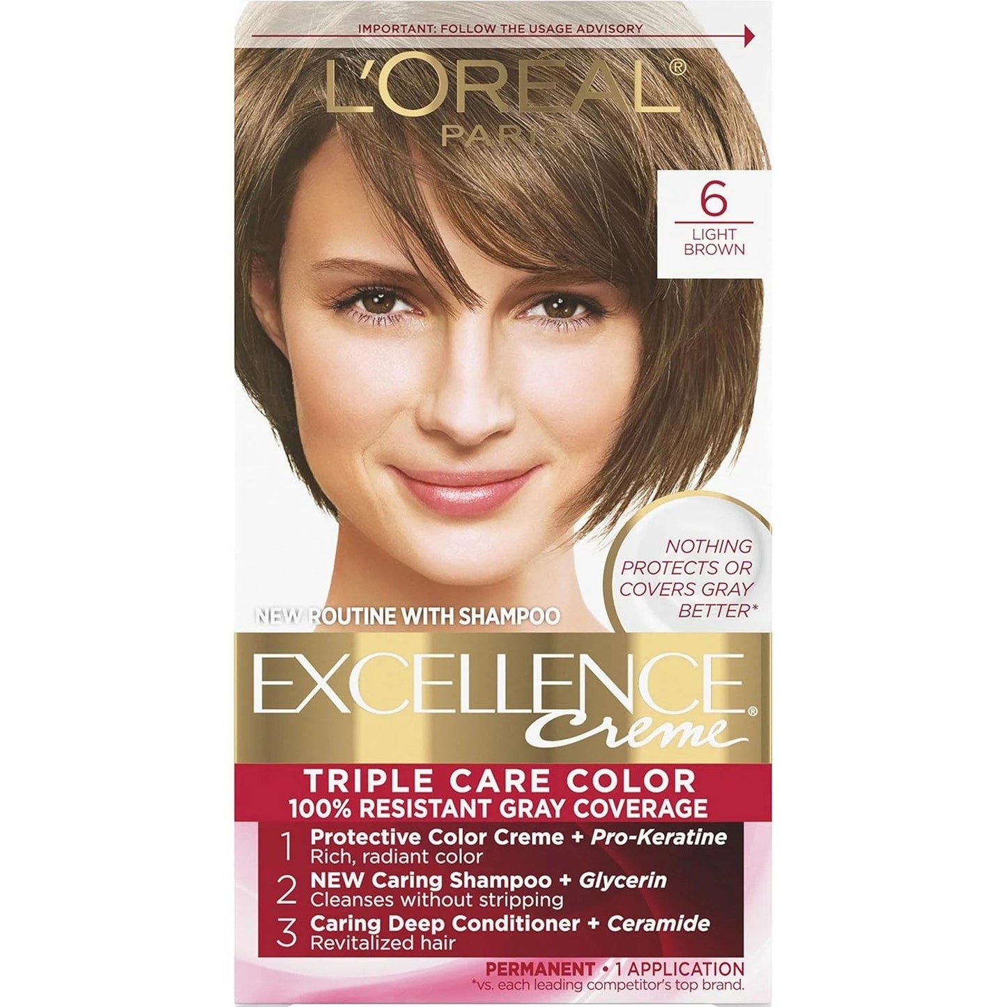 Excellence L'Oreal Paris Creme Color de Cabello, Marrón Claro 6, 1 Kit