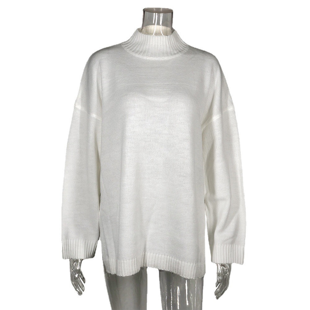 Pull en maille à col montant irrégulier pour femmes