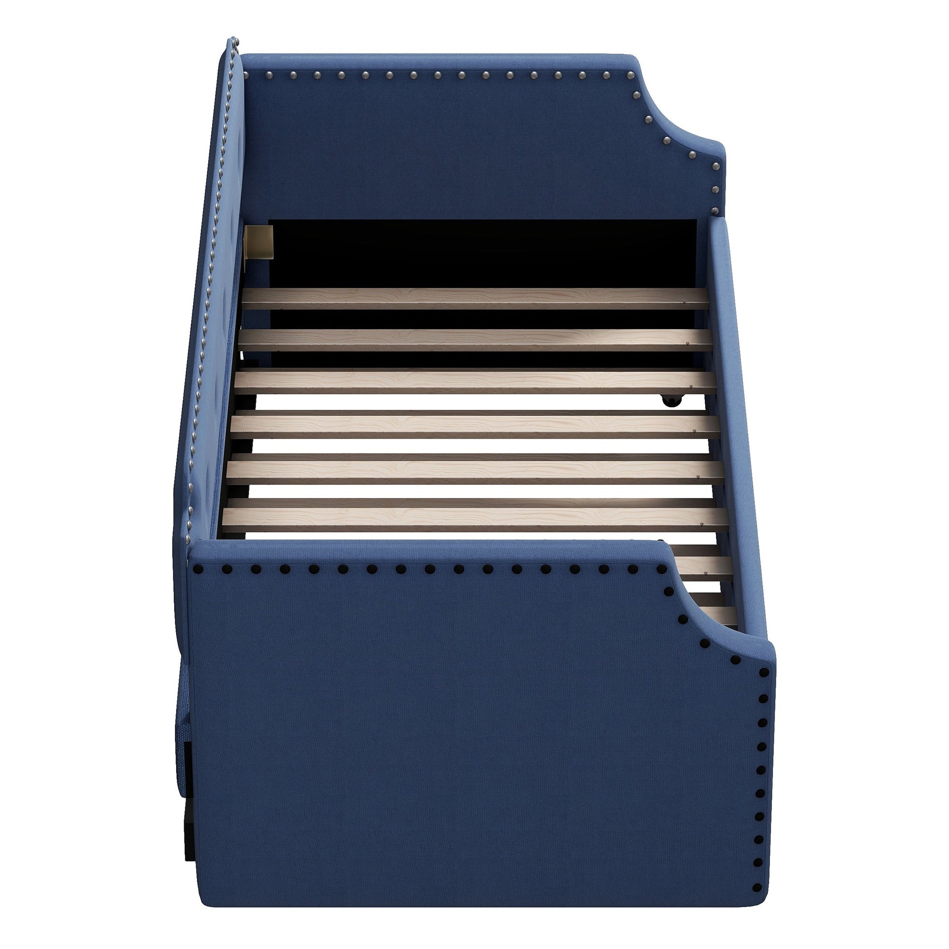 Upholstered Daybed with Trundle, Wood Slat Support,Upholstered Frame Sofa Bed Twin Blue - Korvel