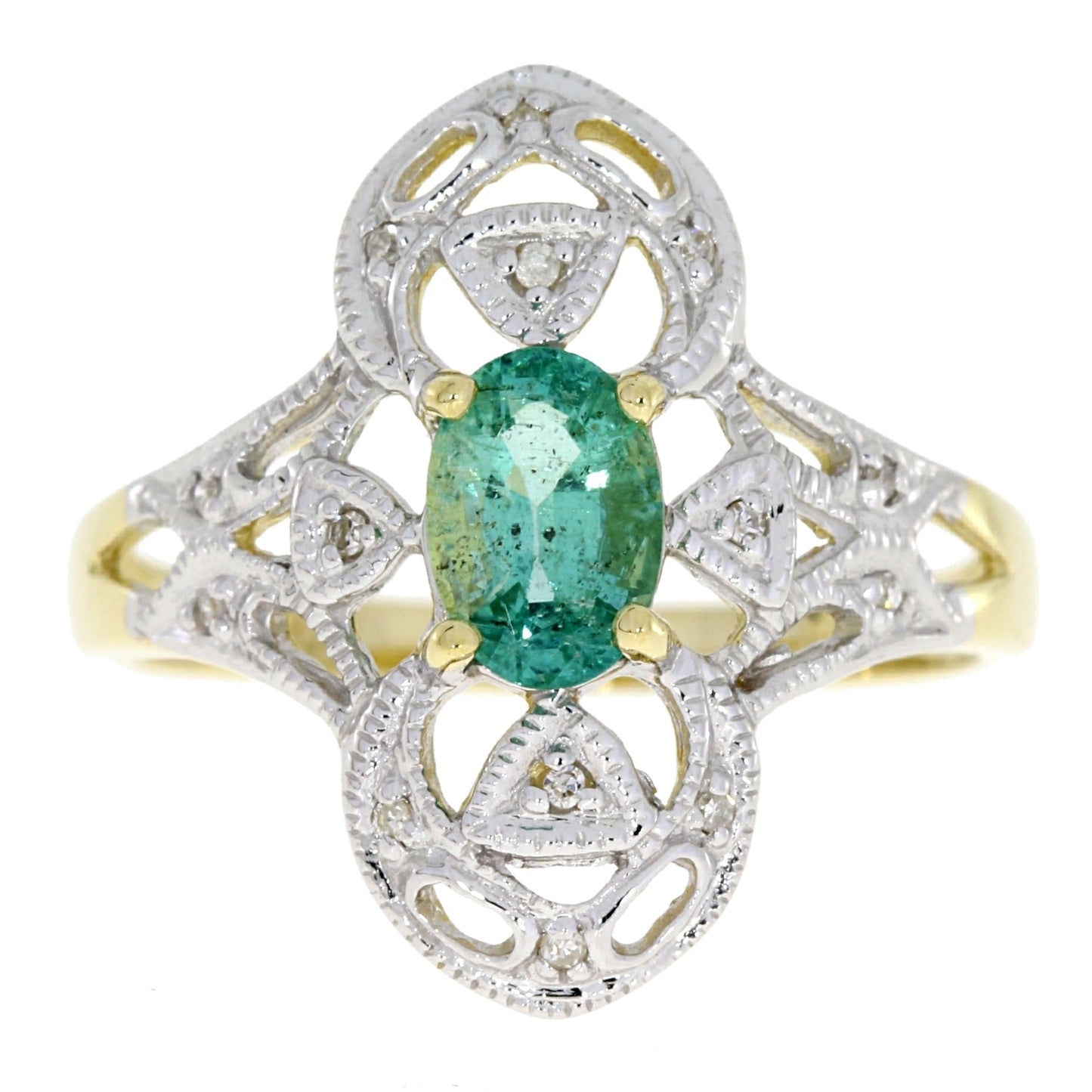 Bague en diamant émeraude naturelle de 0,70 ct en or jaune 10KT