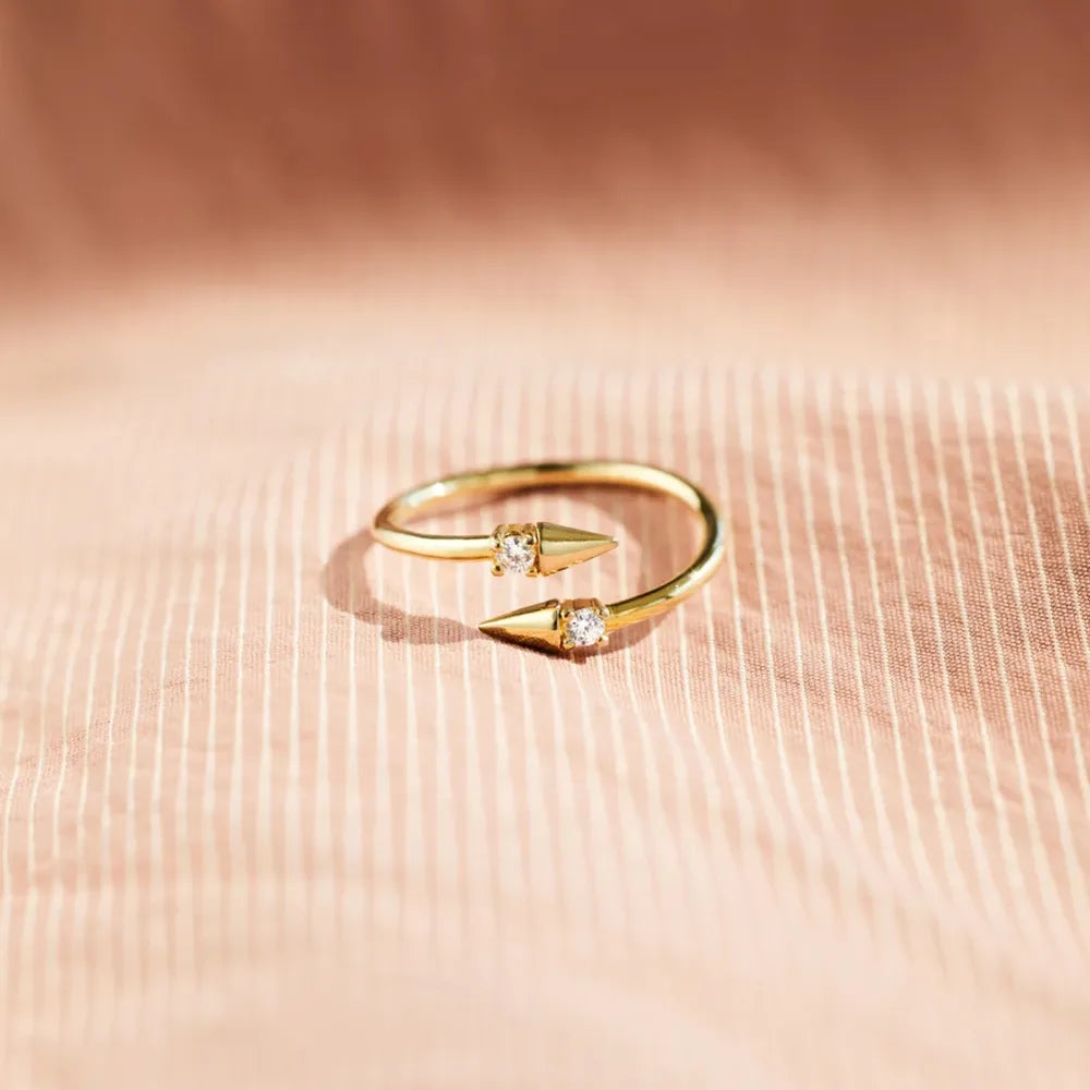 925 Sterling Silver Inlaid Zircon Bypass Ring - Korvel