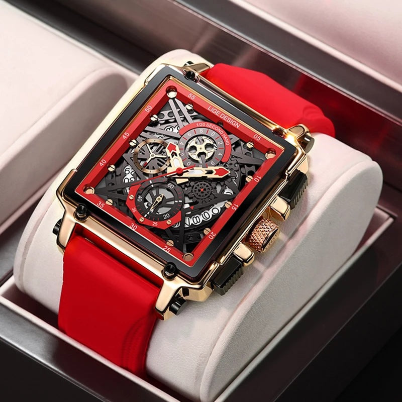 Lige New Men's Watch Square Multifunction Chronograph 30M Waterproof Watch - Korvel
