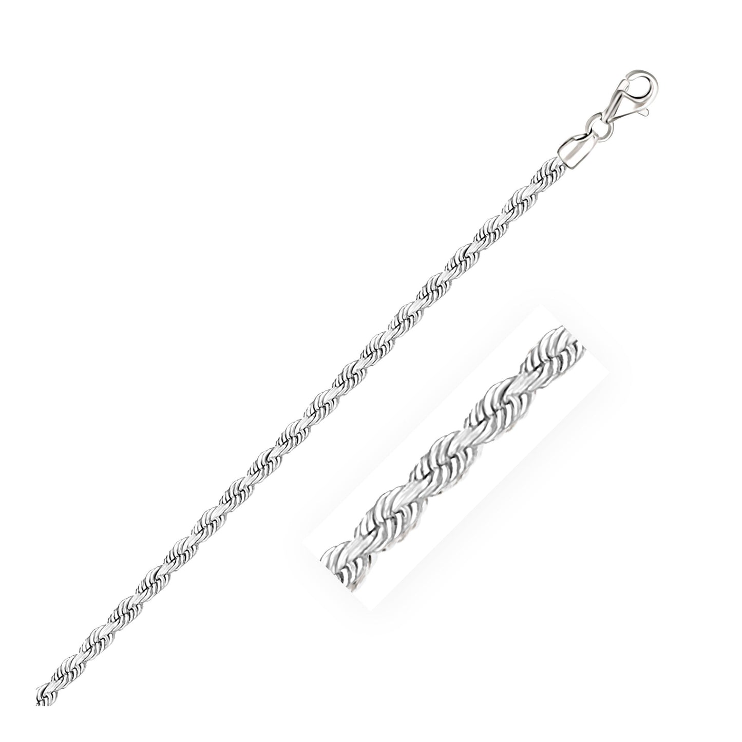 Cadena de cuerda cortada de diamante de 3.0 mm en oro blanco de 14k