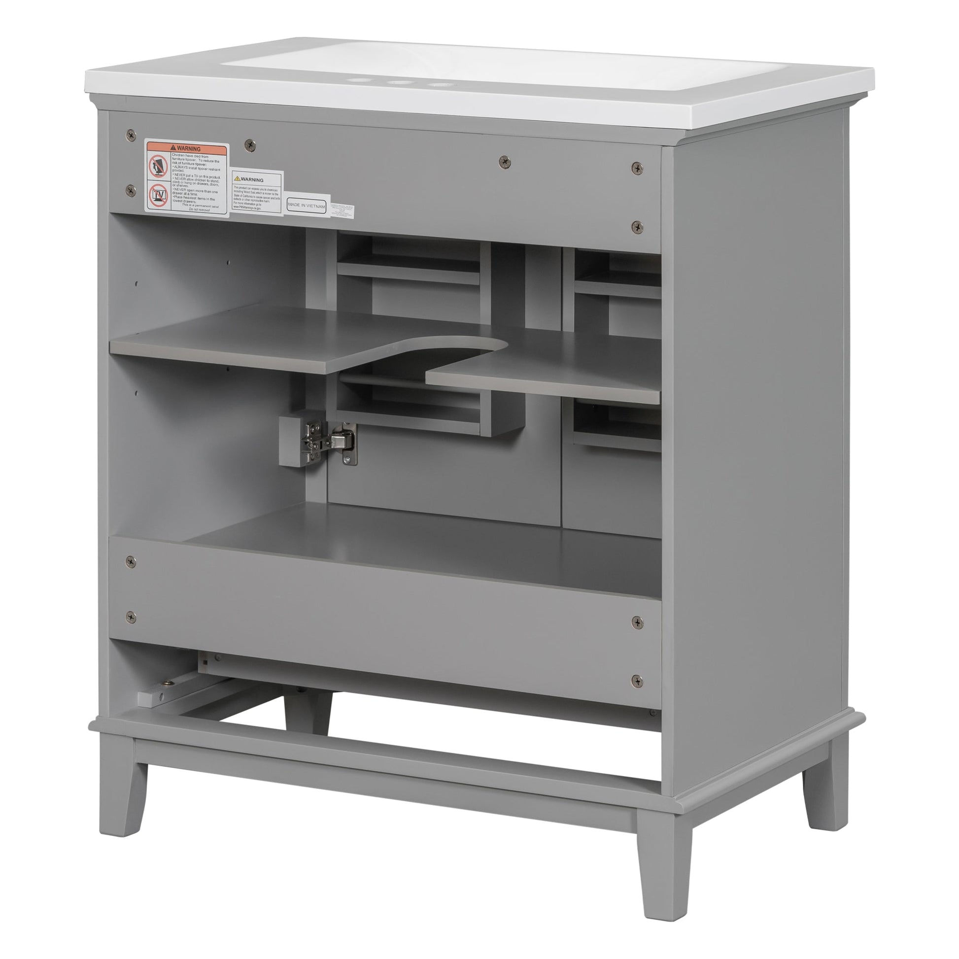 30inchgrey Bathroom Vanity with Sink ComboMulti-functional Bathroom Cabinet with Doors and Drawer Solid Frame and MDF Board - Korvel