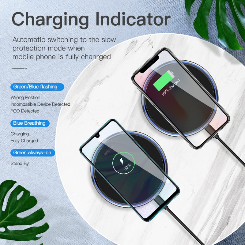 Cargador Inalámbrico Qi de 10W para Dispositivos iPhone y Samsung