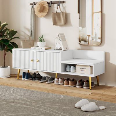 Modern White Shoe Storage Bench with Hidden Storage