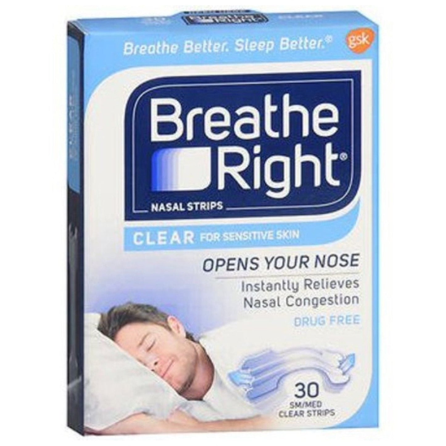Bandes Nasales Breathe Right pour Peau Sensible, Sm/Md, Transparent