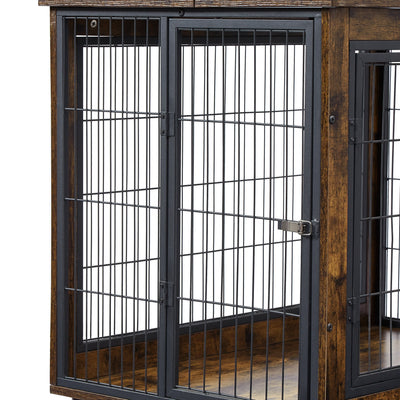 Rustic Brown Furniture Dog Cage Crate with Double Doors