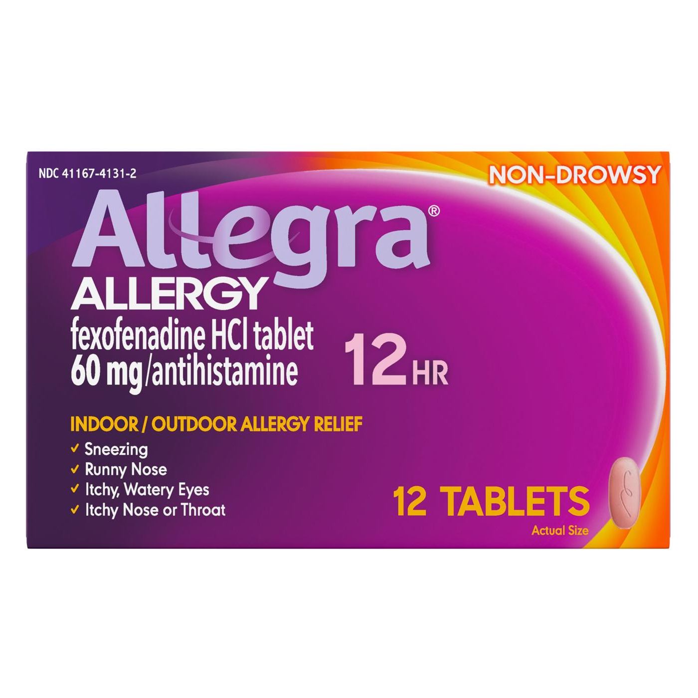 Comprimés de soulagement des allergies non somnolents Allegra Adult, 12 unités