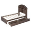 Twin Size Wood Platform Bed with House-shaped Storage Headboard and 2 Drawers Walnut - Korvel