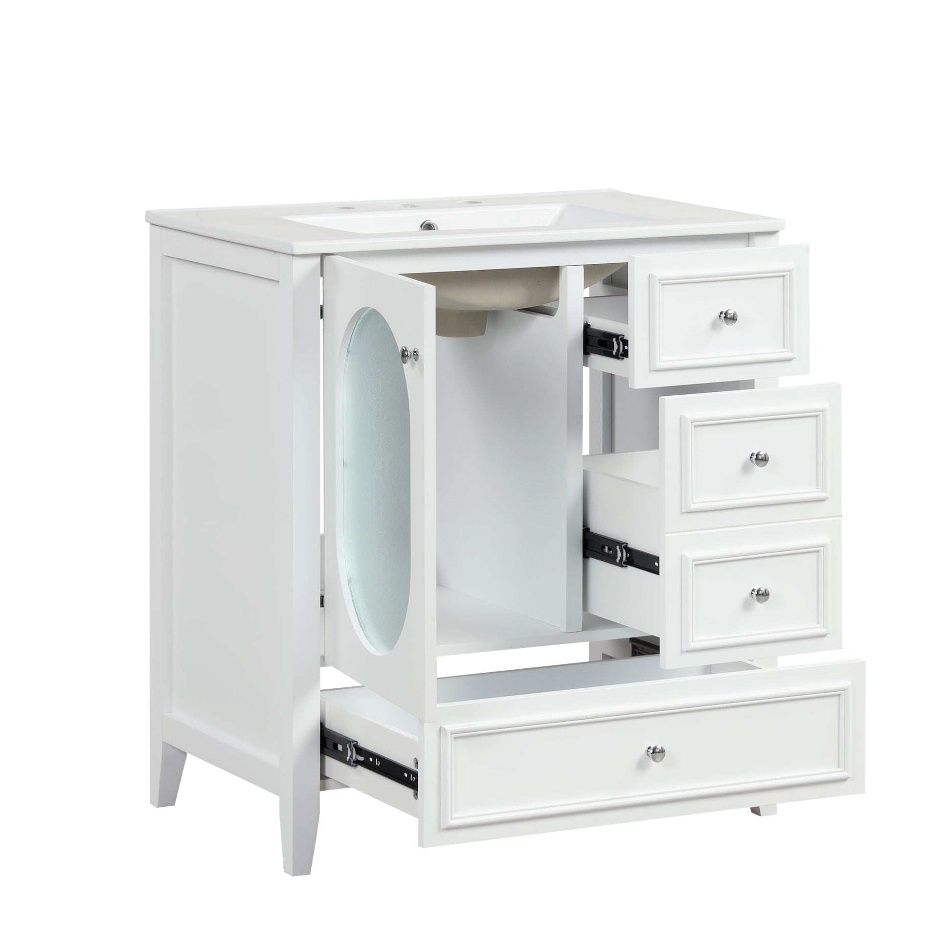 30" Bathroom Vanity with Sink, Bathroom Vanity Cabinet with Three Drawers and Door, Solid Wood and MDF, White - Korvel