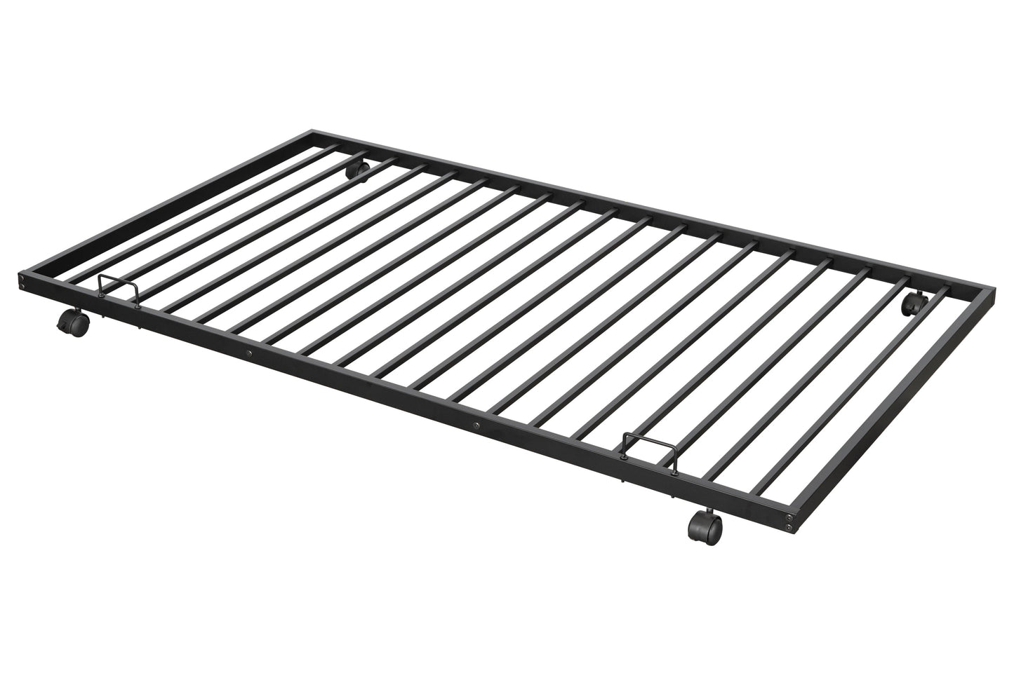 Metal double bed with casters/sturdy frame/no noise/comfortable guardrail/2 side ladders/no need for spring box - Korvel