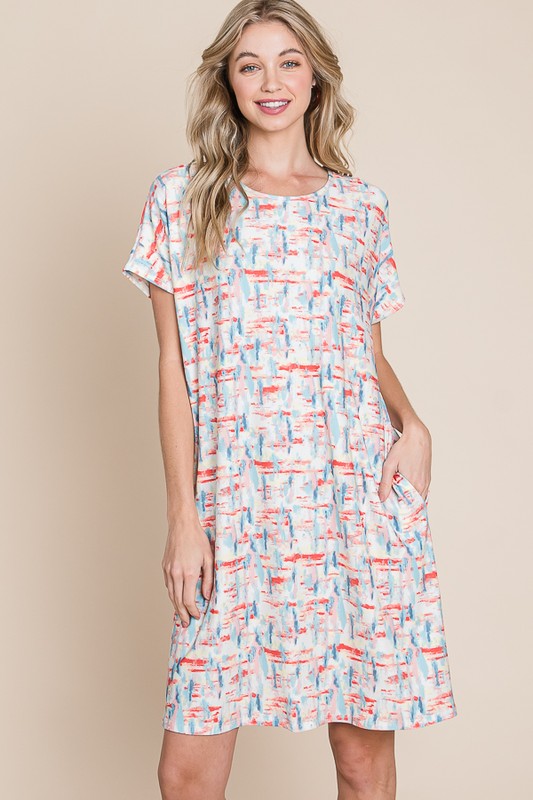 Vestido Casual de Manga Corta con Cuello Redondo Impreso