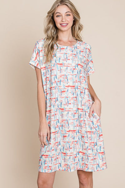 Casual Printed Round Neck Short Sleeve Tee Dress