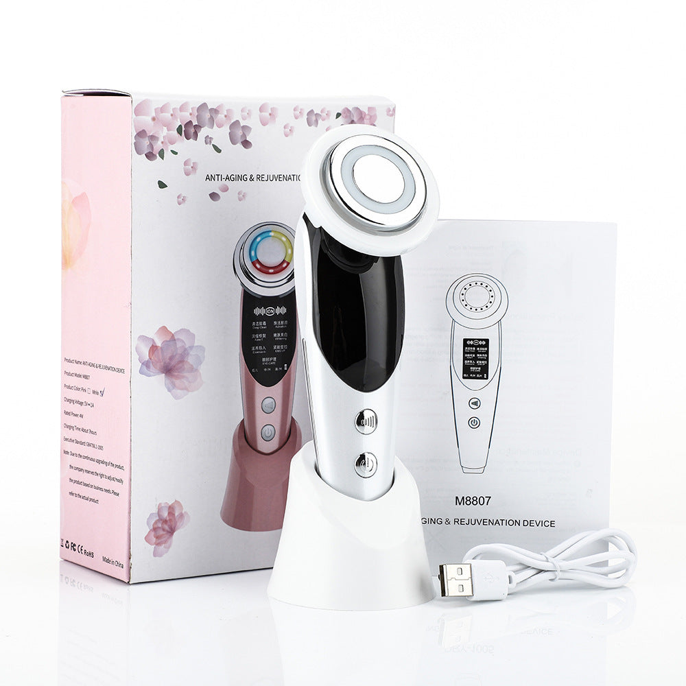 7-in-1 EMS Micro-Current Color Light Vibration LED Beauty Cleansing Import Instrument Face Lift Essence Import Instrument - Korvel