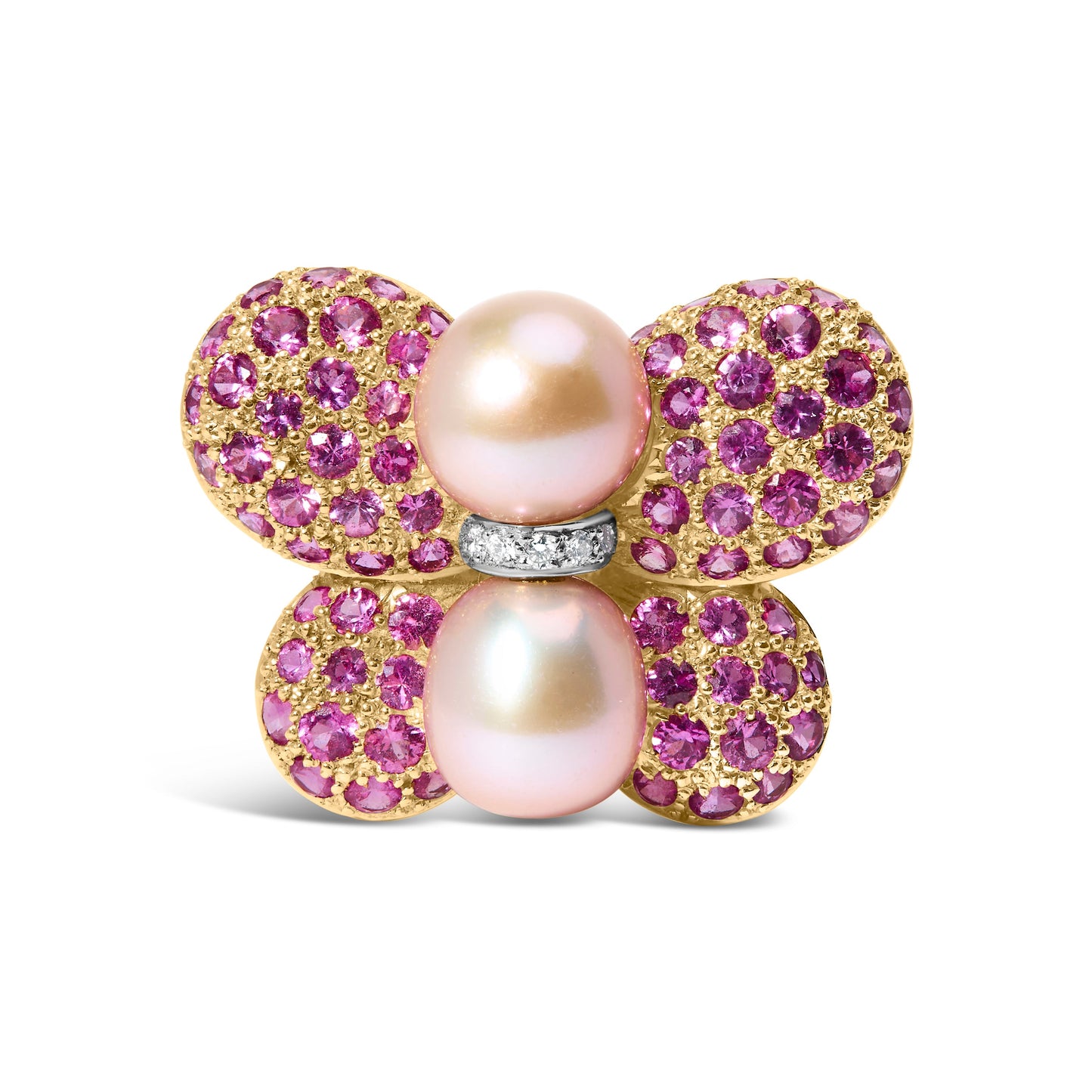 Broche de mariposa de perla del mar del sur y zafiro rosa de 18 quilates