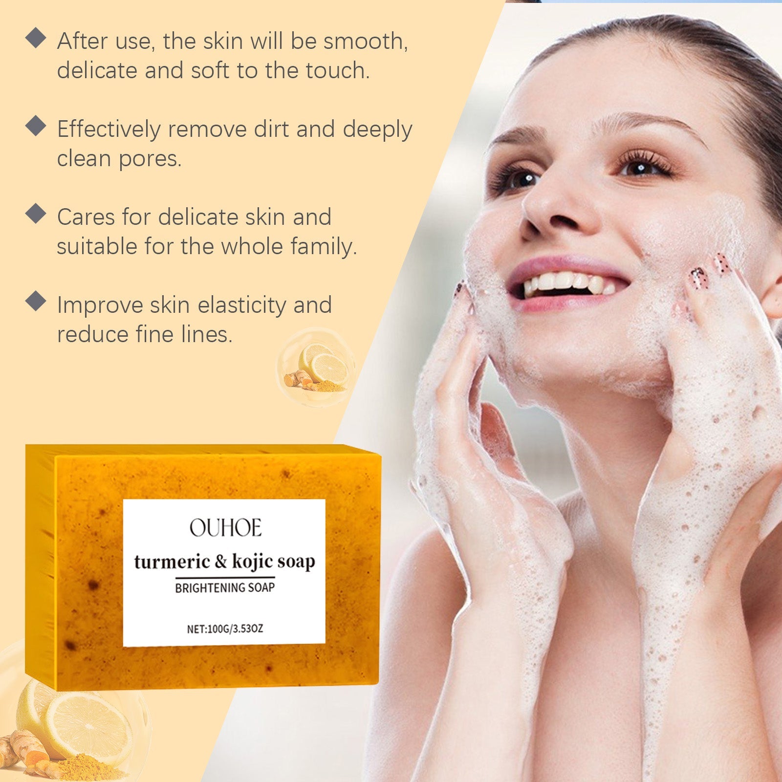 Turmeric & Kojic Soap, Gentle Cleansing Skin Moisturizing Facial Body Care Soap - Korvel
