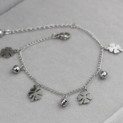 Elegant Flower and Bell Anklets in Titanium Steel