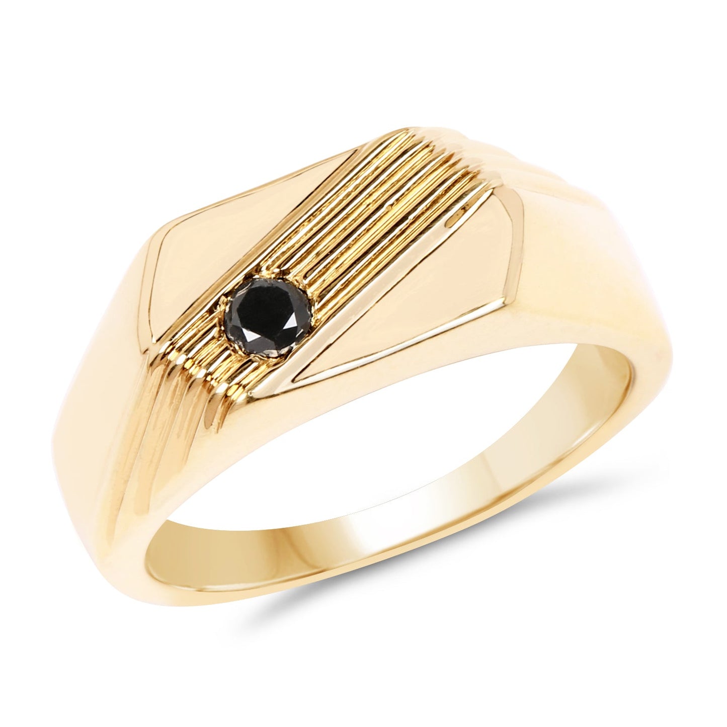 14K Yellow Gold Plated Black Diamond Sterling Silver Engagement Ring