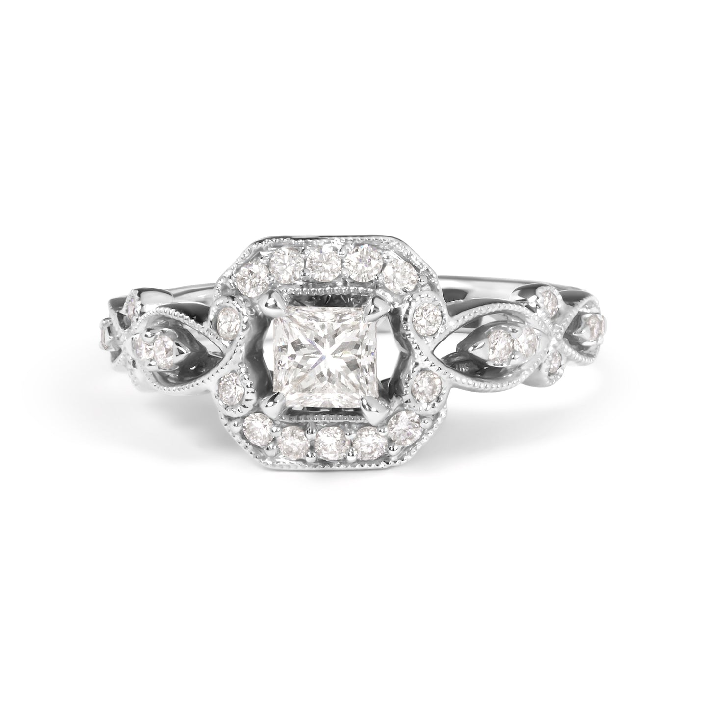 Anillo de Compromiso Halo de Diamantes en Oro Blanco de 14K - Talla 7