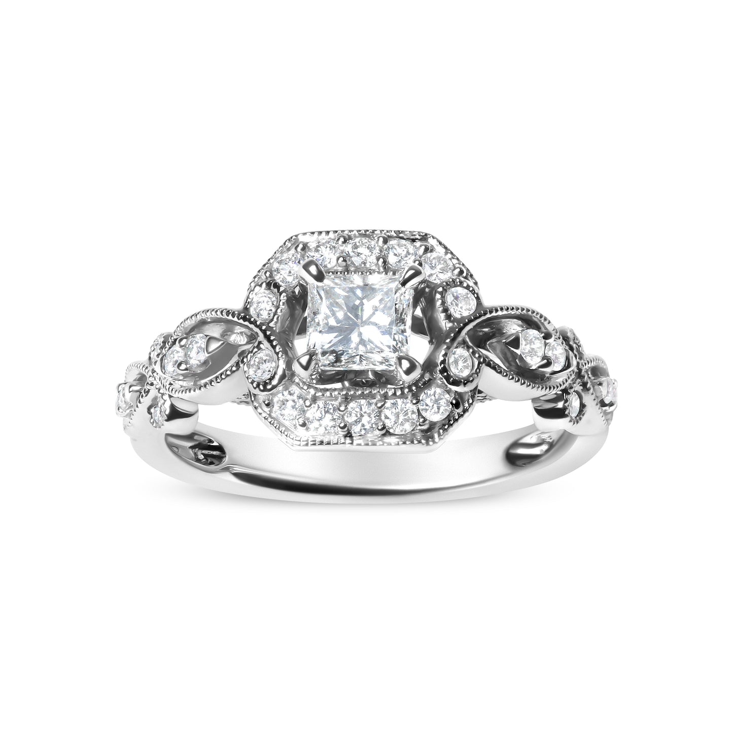 Anillo de Compromiso Halo de Diamantes en Oro Blanco de 14K - Talla 7