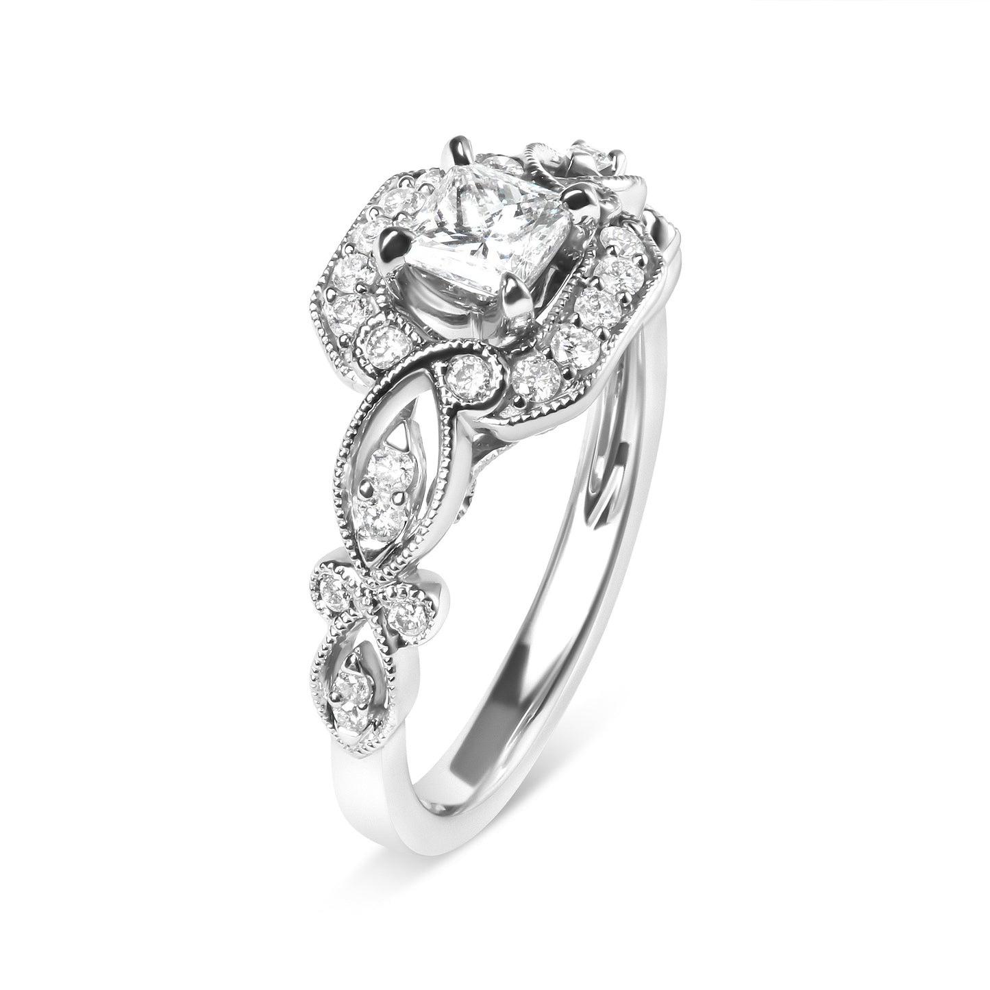 Anillo de Compromiso Halo de Diamantes en Oro Blanco de 14K - Talla 7