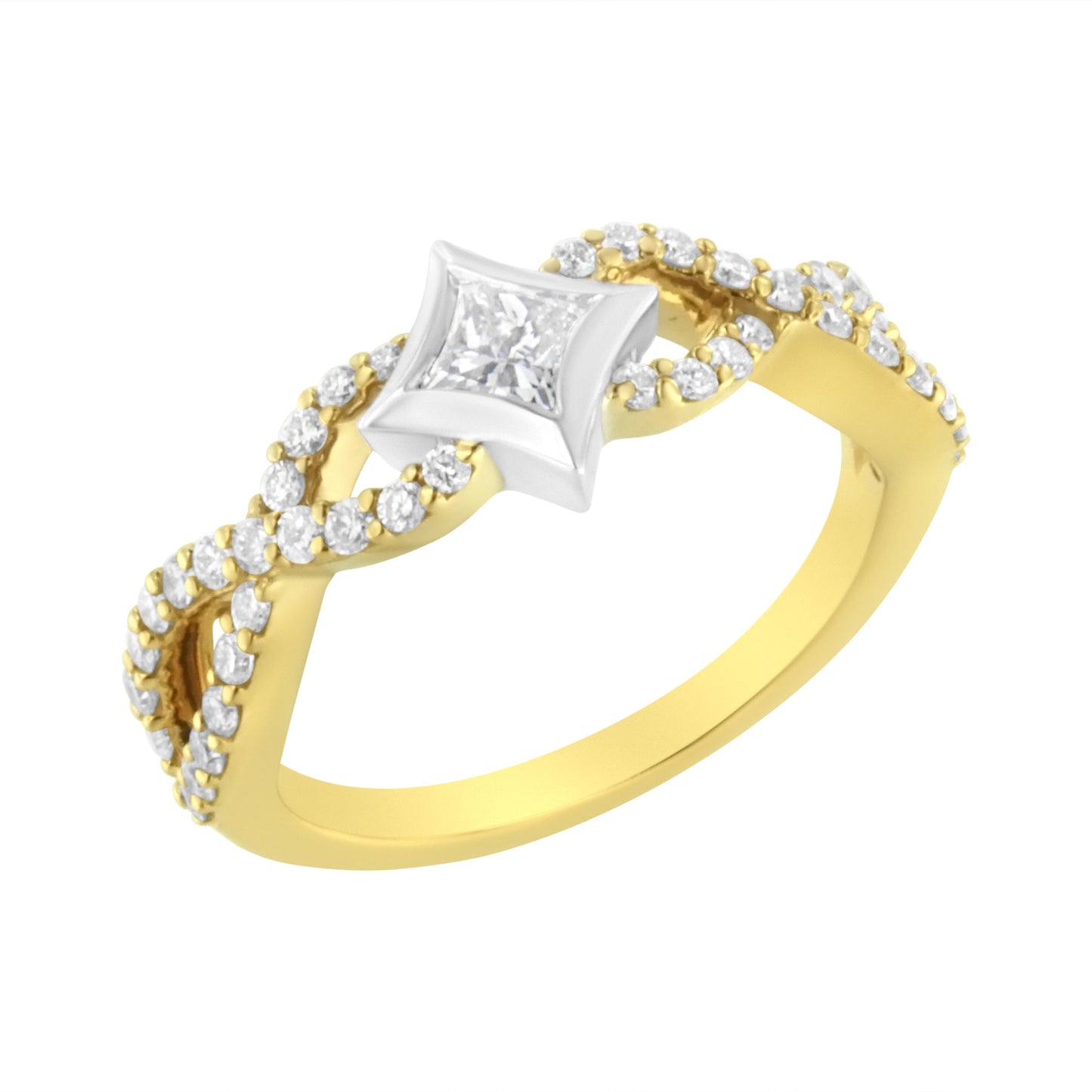 Anillo de Compromiso de Diamante en Forma de Cometa y Twist de Dos Tonos de 10K