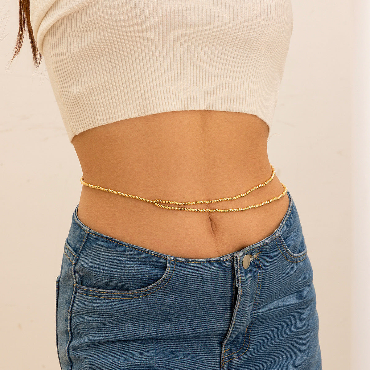 Simple and versatile, personalized and sexy double-layer pearl waist chain, body chain - Korvel