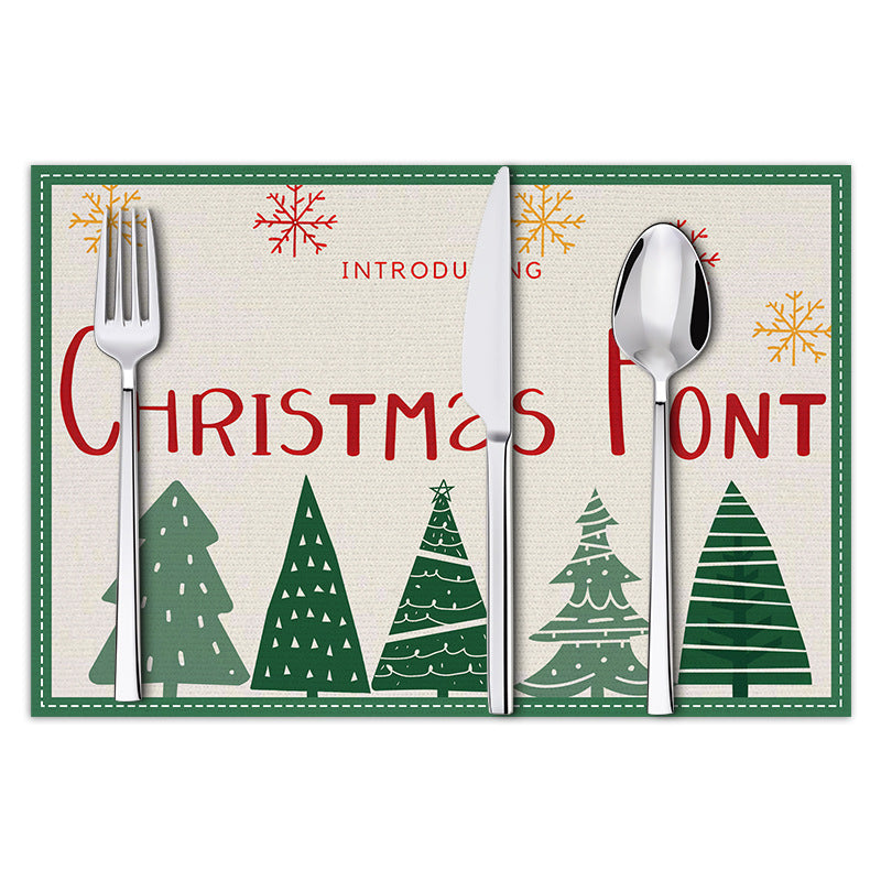 stmas linen placemats holiday party decorations insulation mats linen Christmas tree printed coasters - Korvel