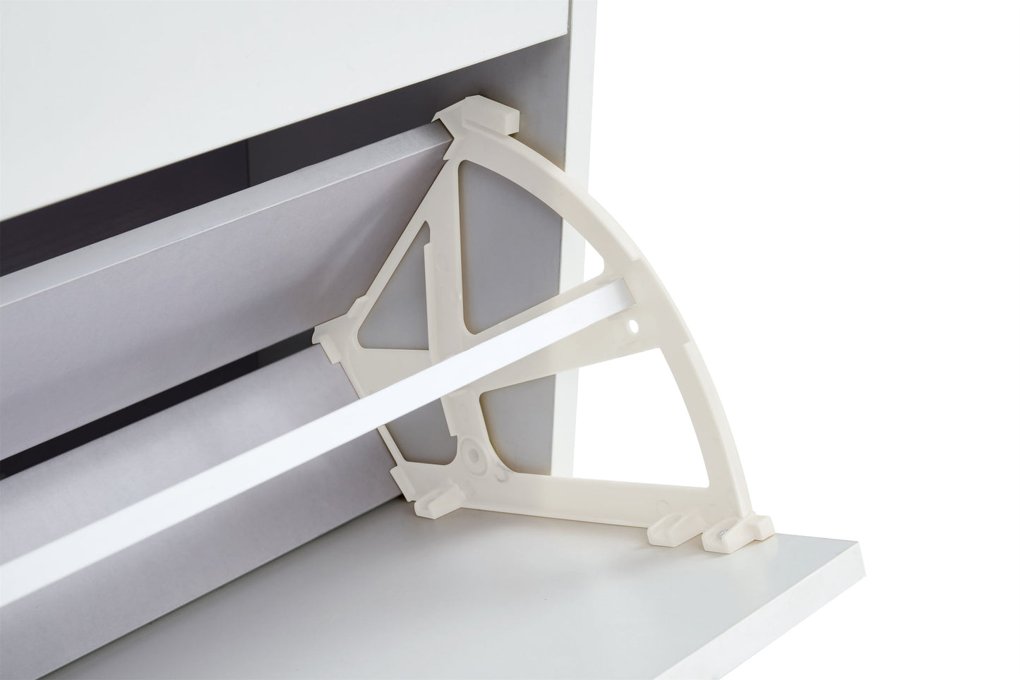 Shoe Cabinet , Shoe storage shelves, metal leg, White - Korvel