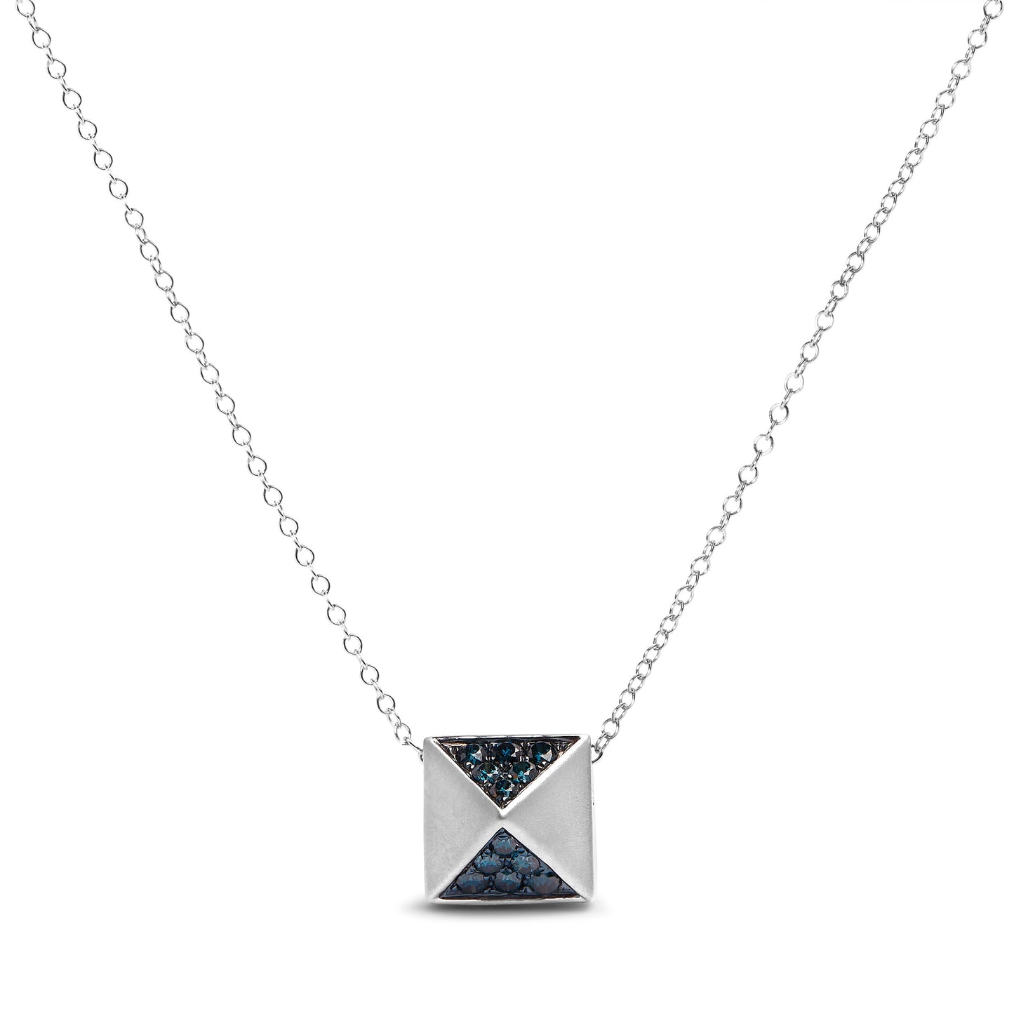 Collar con colgante de pirámide de diamante azul en oro blanco de 14K - 18"