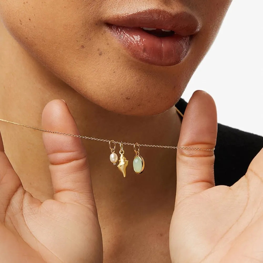14K Gold-Plated Natural Crystal Conch Pendant Necklace - Korvel