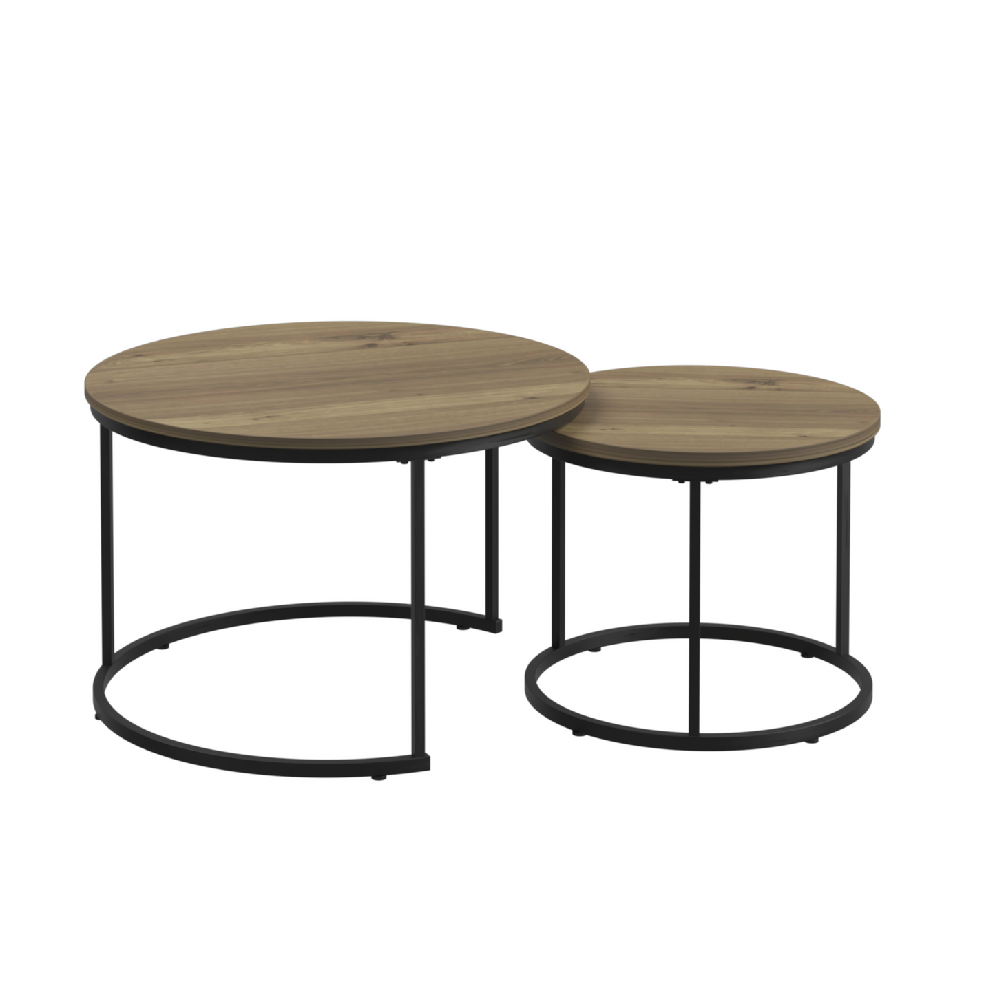 A set of nested coffee tables, 27.6-inch round coffee table, industrial wood veneer, with sturdy metal frame (brown) - Korvel