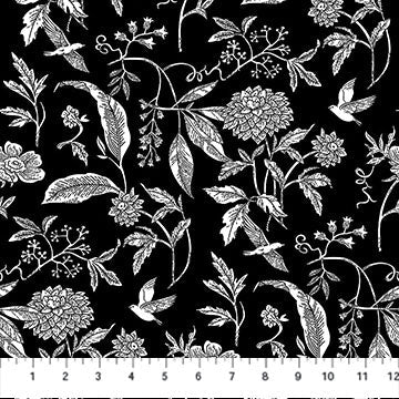 Tela de algodón negra/blanca Nature's Sketchbook - 44"/45" por yarda