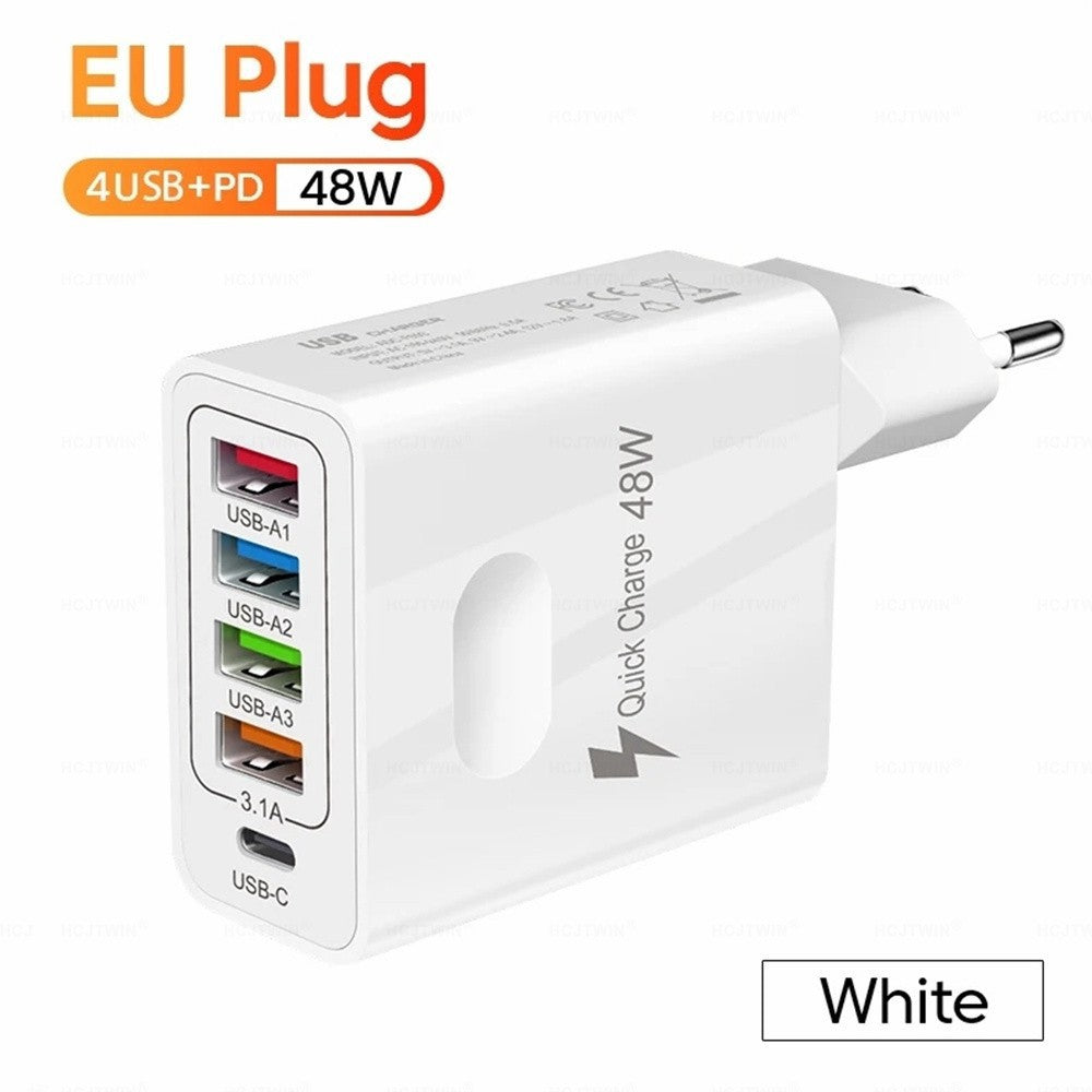 Chargeur 48W Multi-Interface 4USB avec Chargement Rapide PD