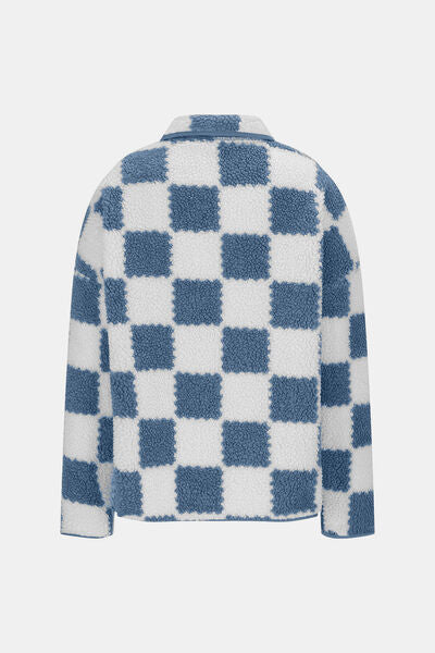Chaqueta de Teddy de Manga Larga con Botones y Diseño a Cuadros Elegante