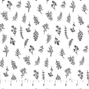 Tela de Algodón Nature's Sketchbook - Blanco/Negro 44"/45" por Yarda