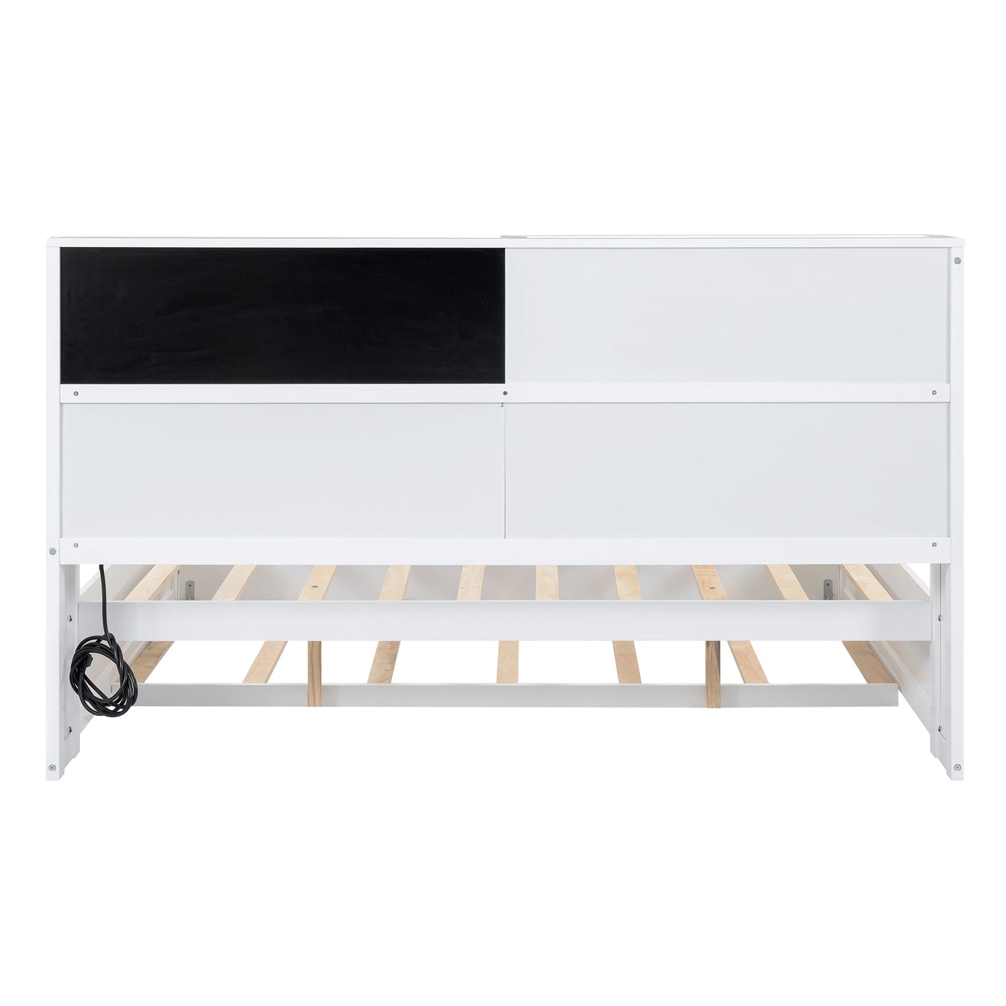 Full Size Daybed with Storage Shelves, Blackboard, Cork board, USB Ports and Twin Size Trundle  White - Korvel