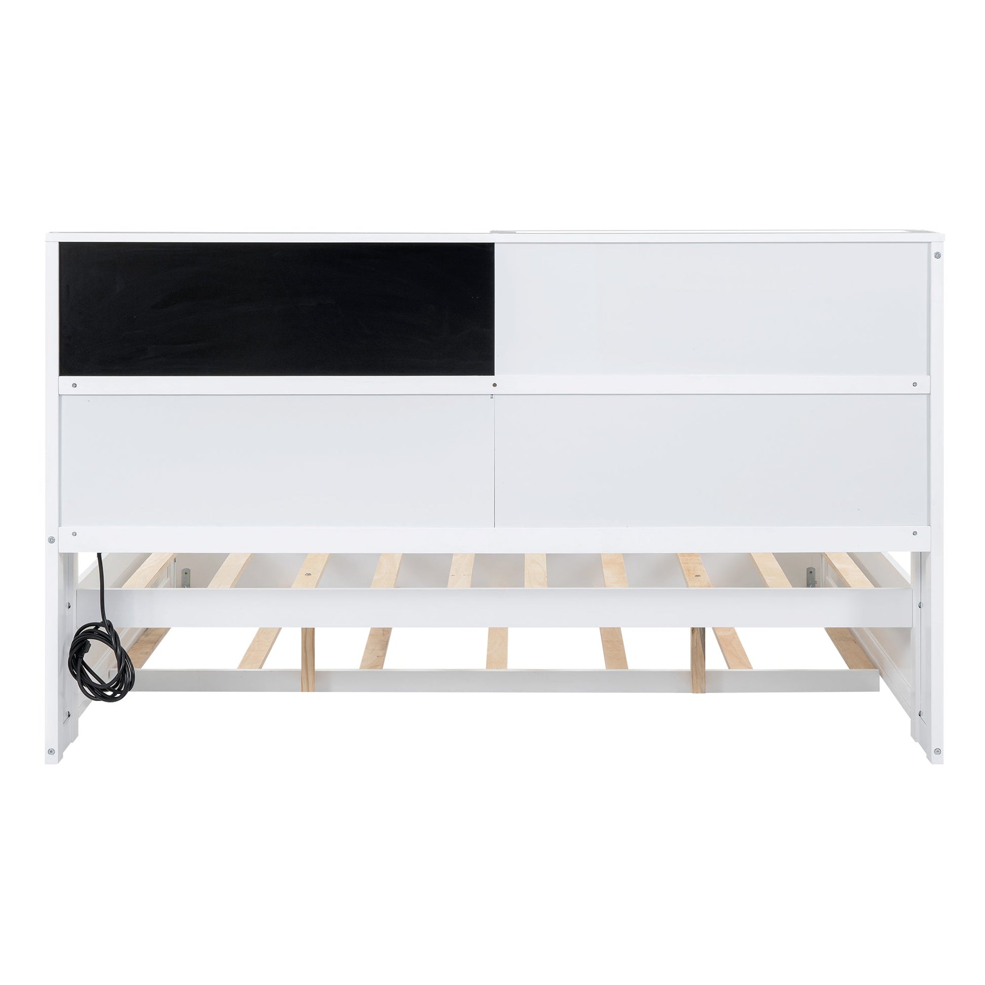 Full Size Daybed with Storage Shelves, Blackboard, Cork board, USB Ports and Twin Size Trundle  White - Korvel