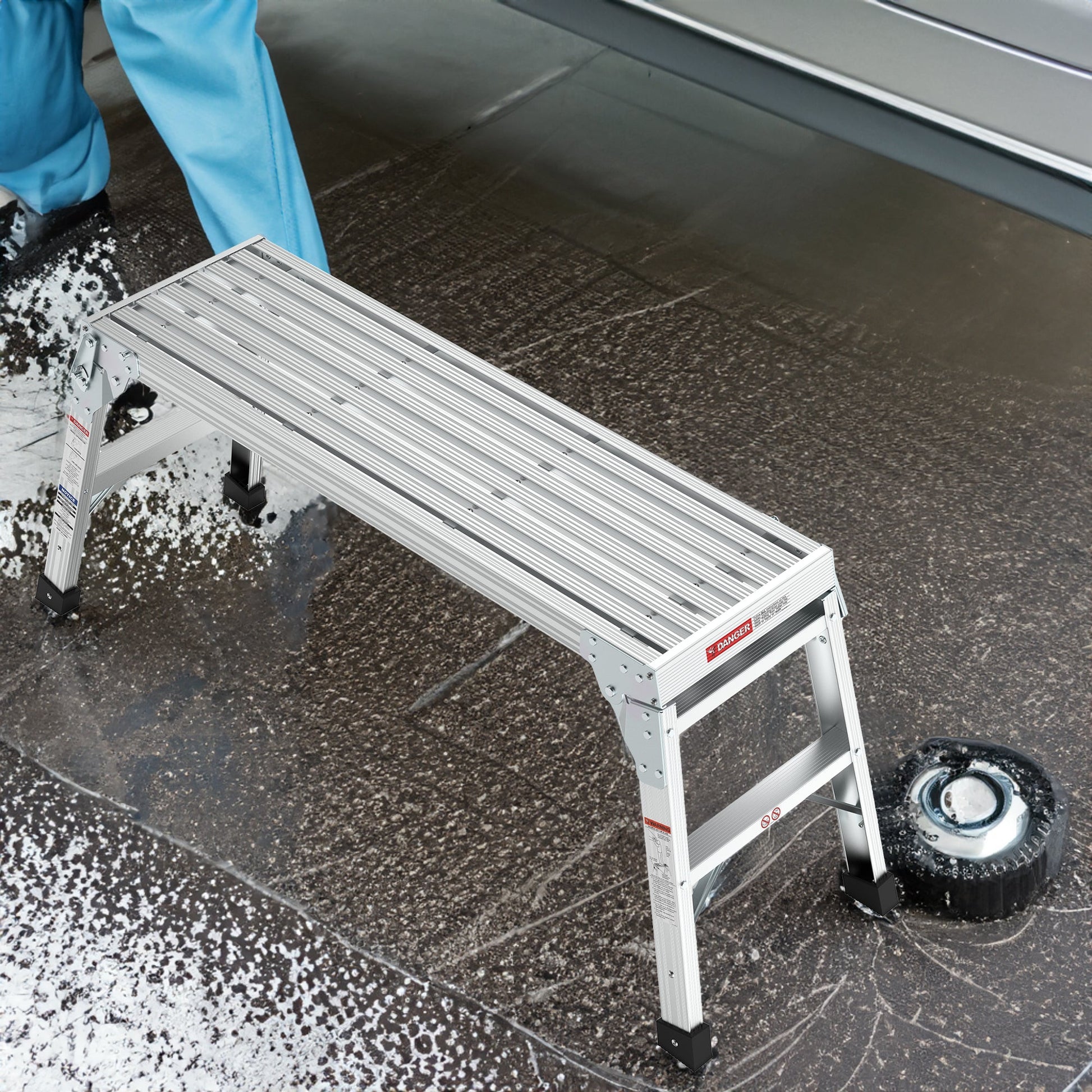 Work Platform Aluminum Portable Bench Folding Ladder ANSI Capacity 225 LBS 40" - Korvel