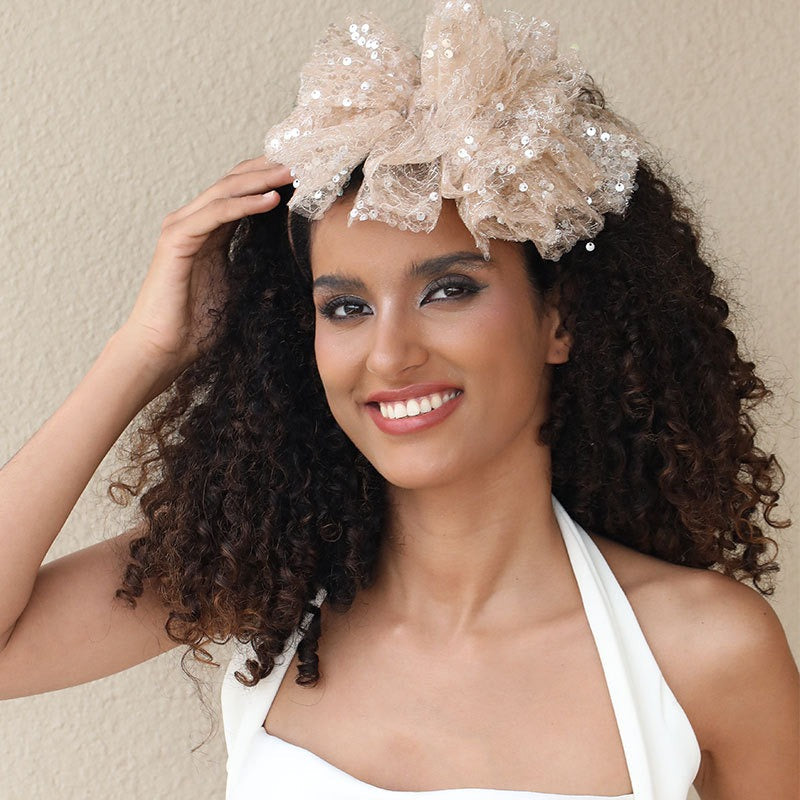 Fashionable fish scale cloud fabric large bow hairband - Korvel