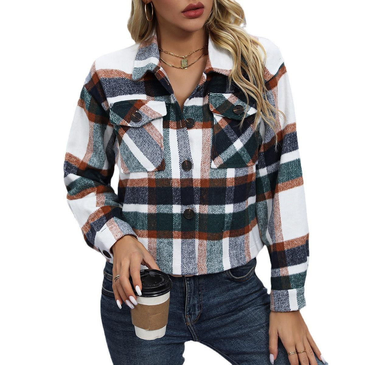Plaid Women's Woolen Short Coat for Autumn & Winter