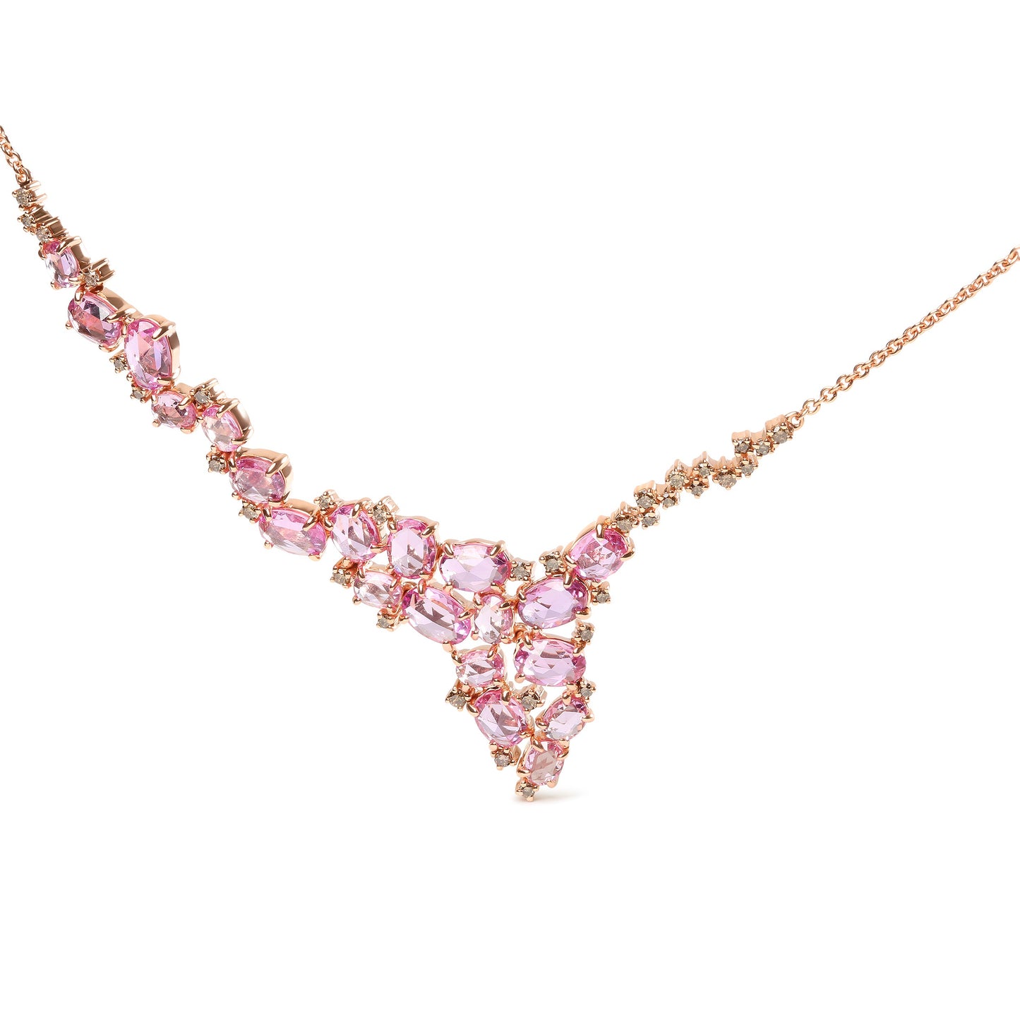 18K Rose Gold Brown Diamond & Pink Sapphire Cascade Necklace
