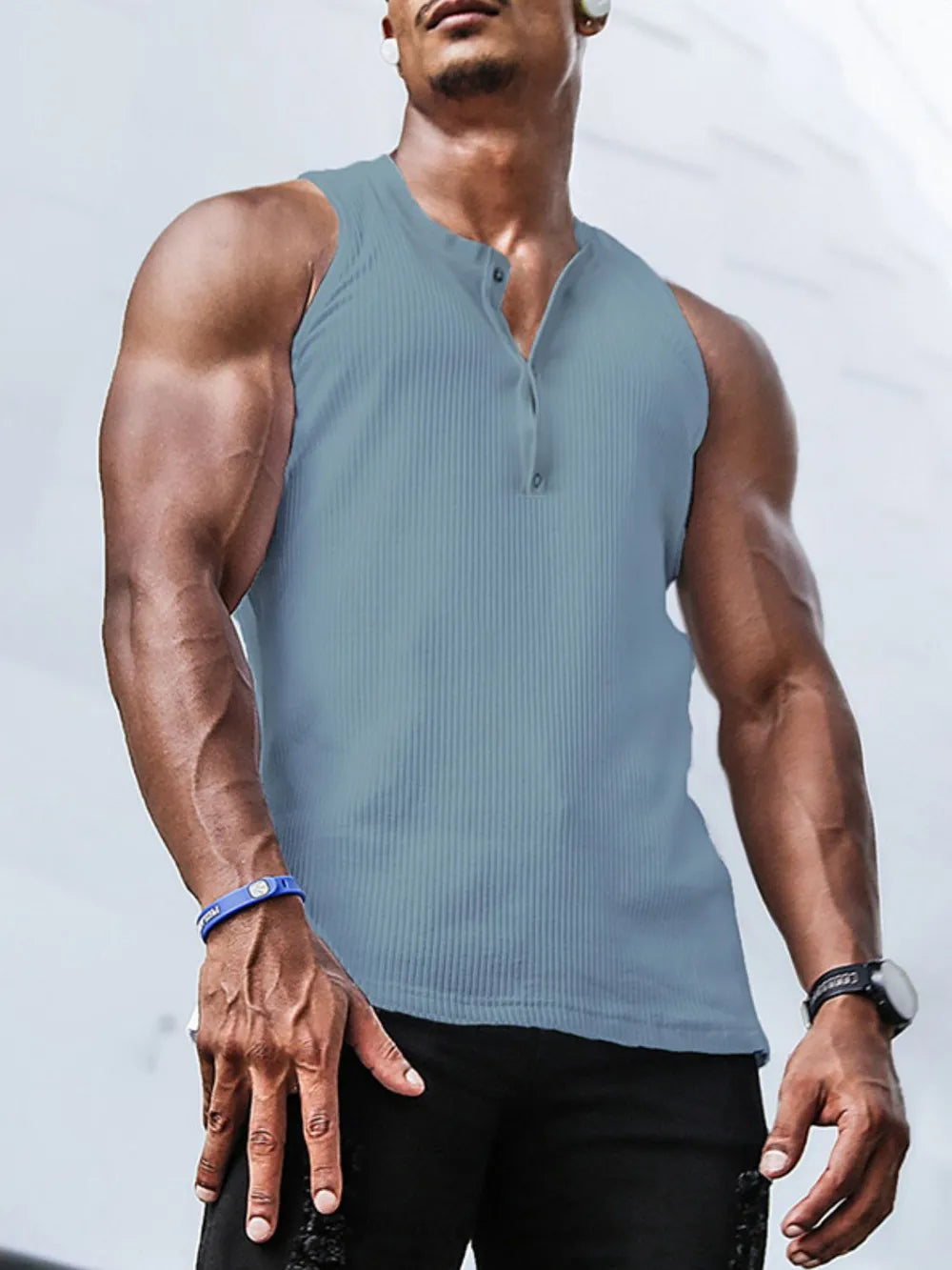 Camiseta sin mangas de talla grande para hombres con textura acanalada