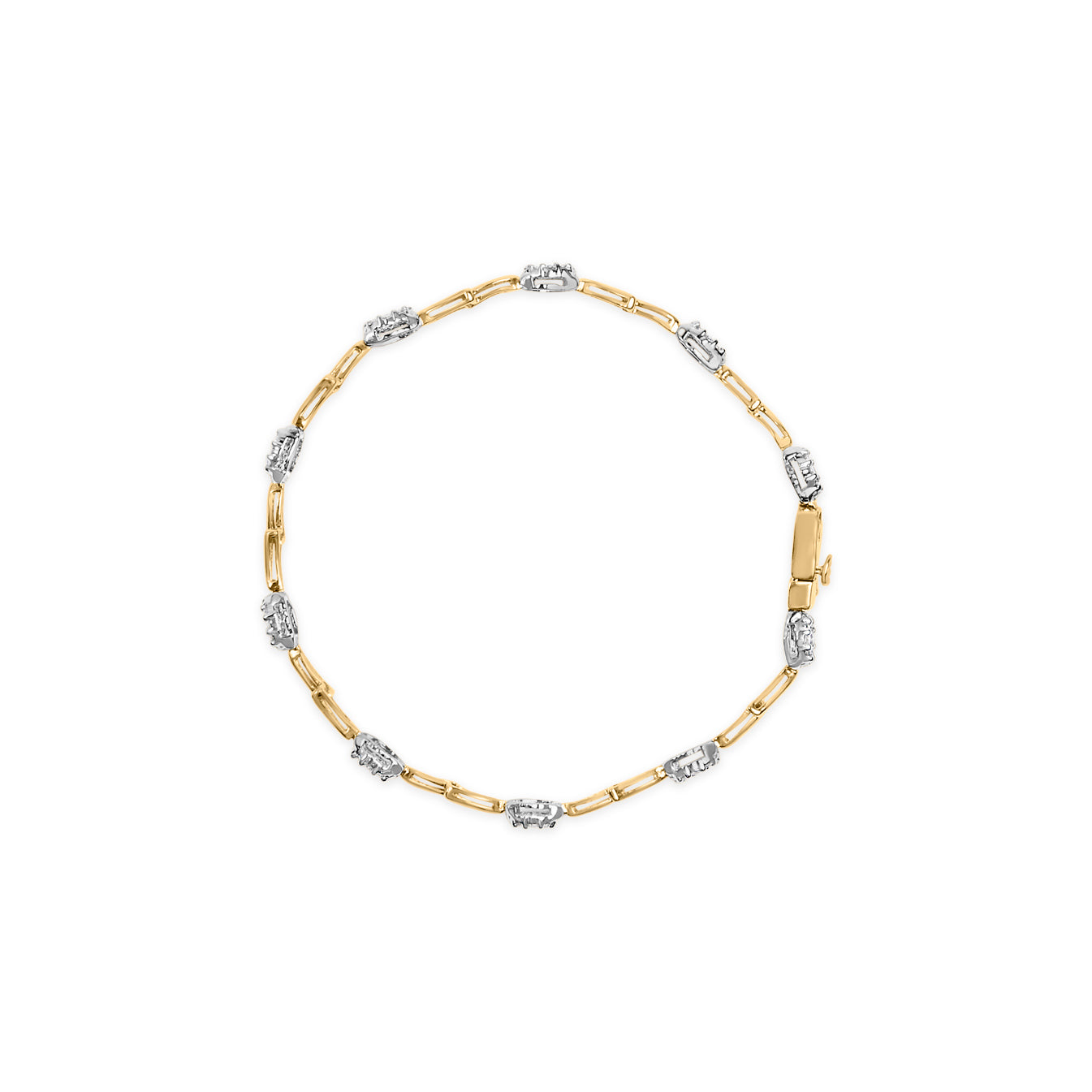 Bracelet en or blanc et jaune 10K avec diamants en forme d'ovale - 1,00 cttw