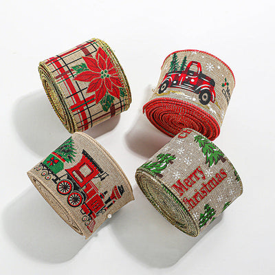 Christmas ribbon imitation linen ribbon decoration bow accessories snowflake Christmas ribbon in stock - Korvel