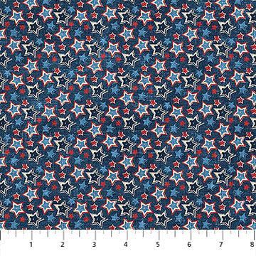 Tela de Algodón Multi Navy Star Toss - 44"/45" Por Yarda